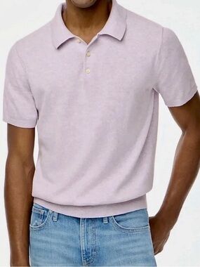 J. Crew Men’s Light Heathered Lavender Terry Cotton Polo Shirt Size Large